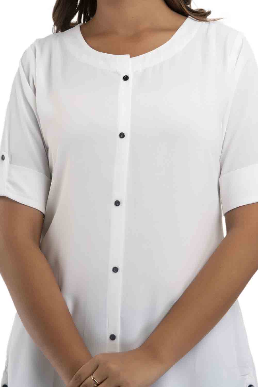 White Round Neck Solid Short Kurti