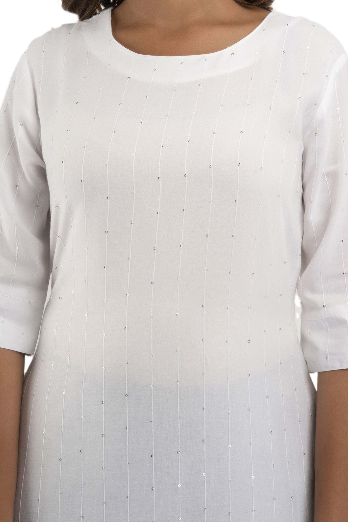 White Solid Straight Kurti