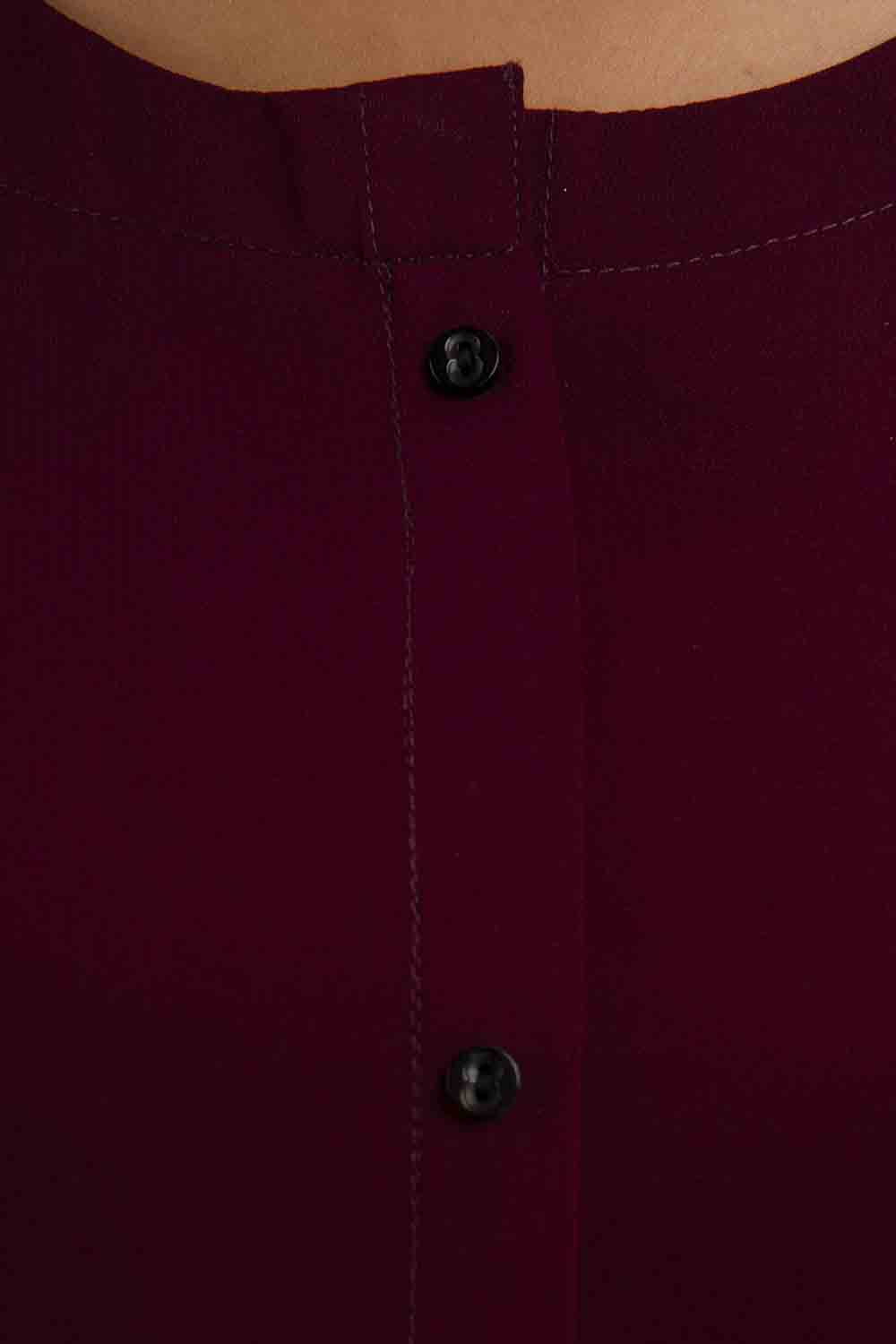 Wine Round Neck Solid Short Kurti