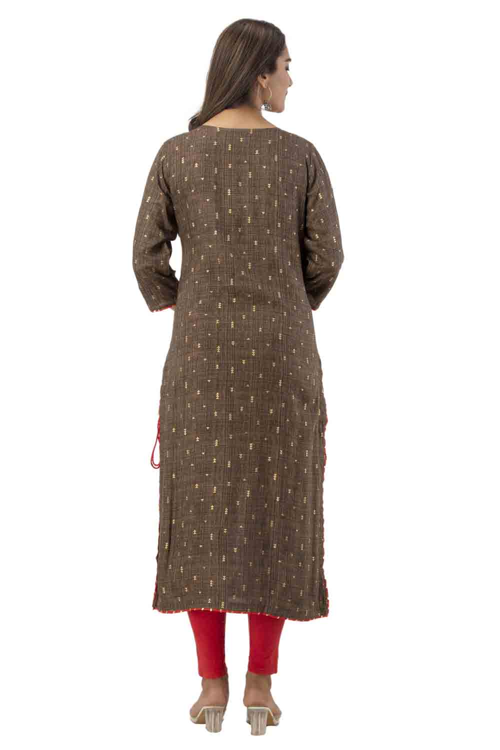 Brown Rayon Straight Kurti