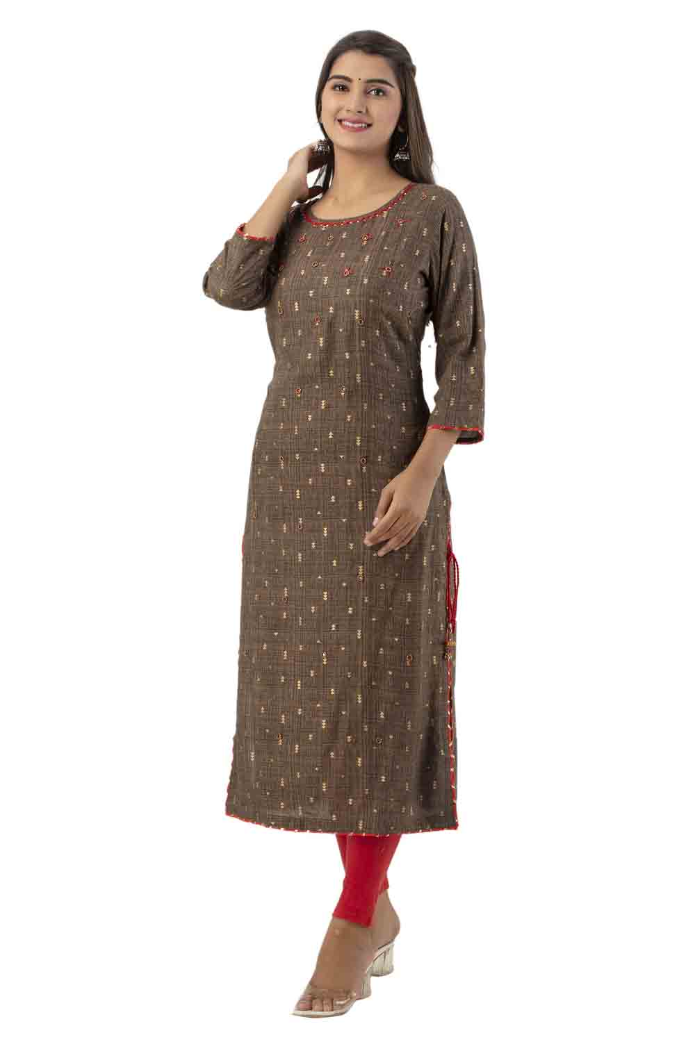 Brown Rayon Straight Kurti