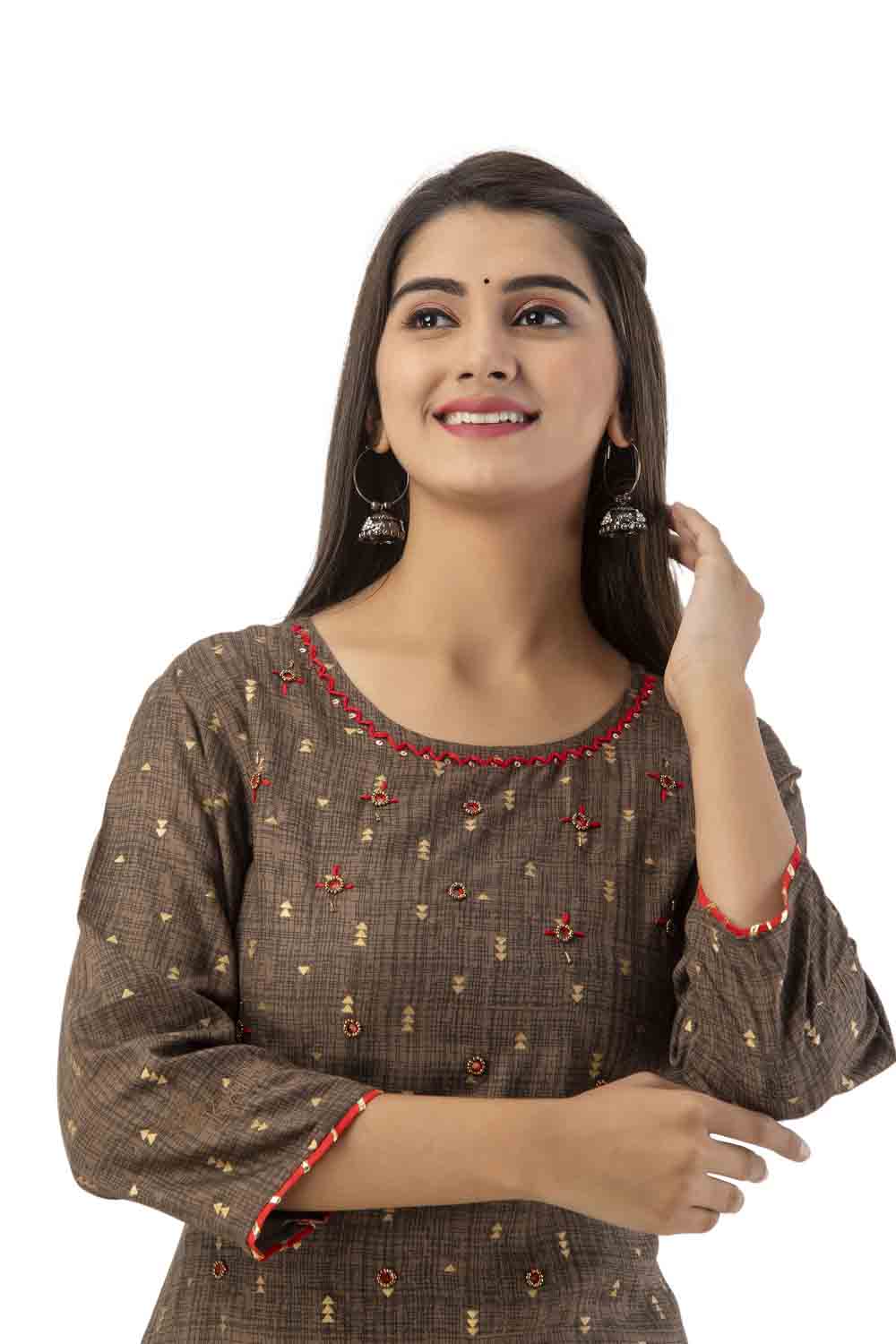 Brown Rayon Straight Kurti