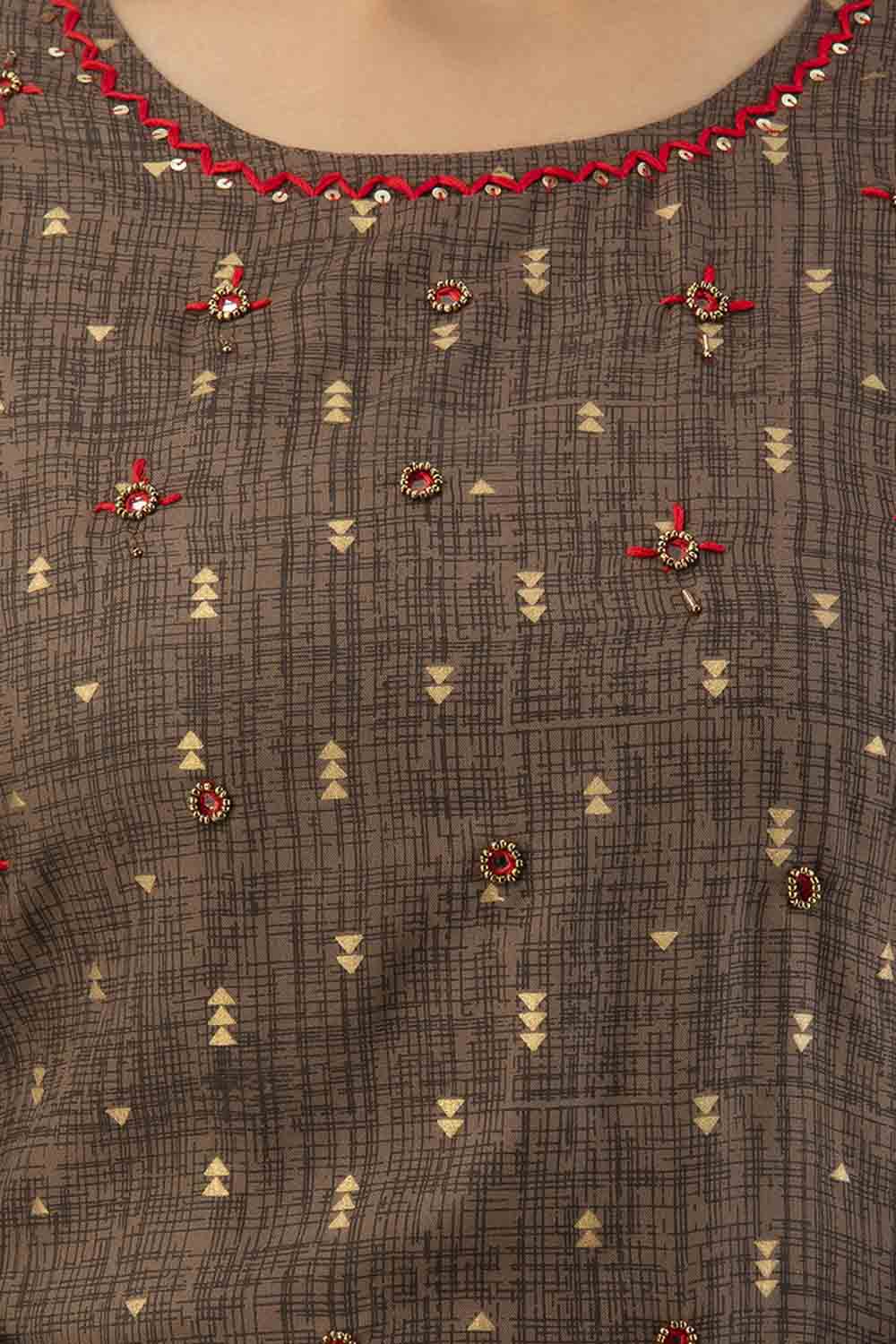 Brown Rayon Straight Kurti