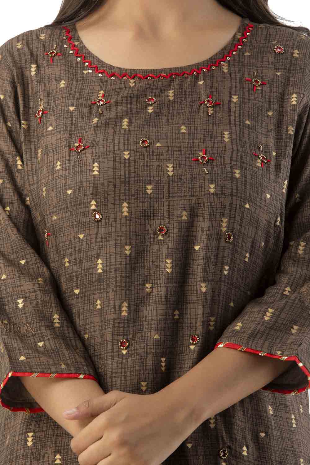 Brown Rayon Straight Kurti