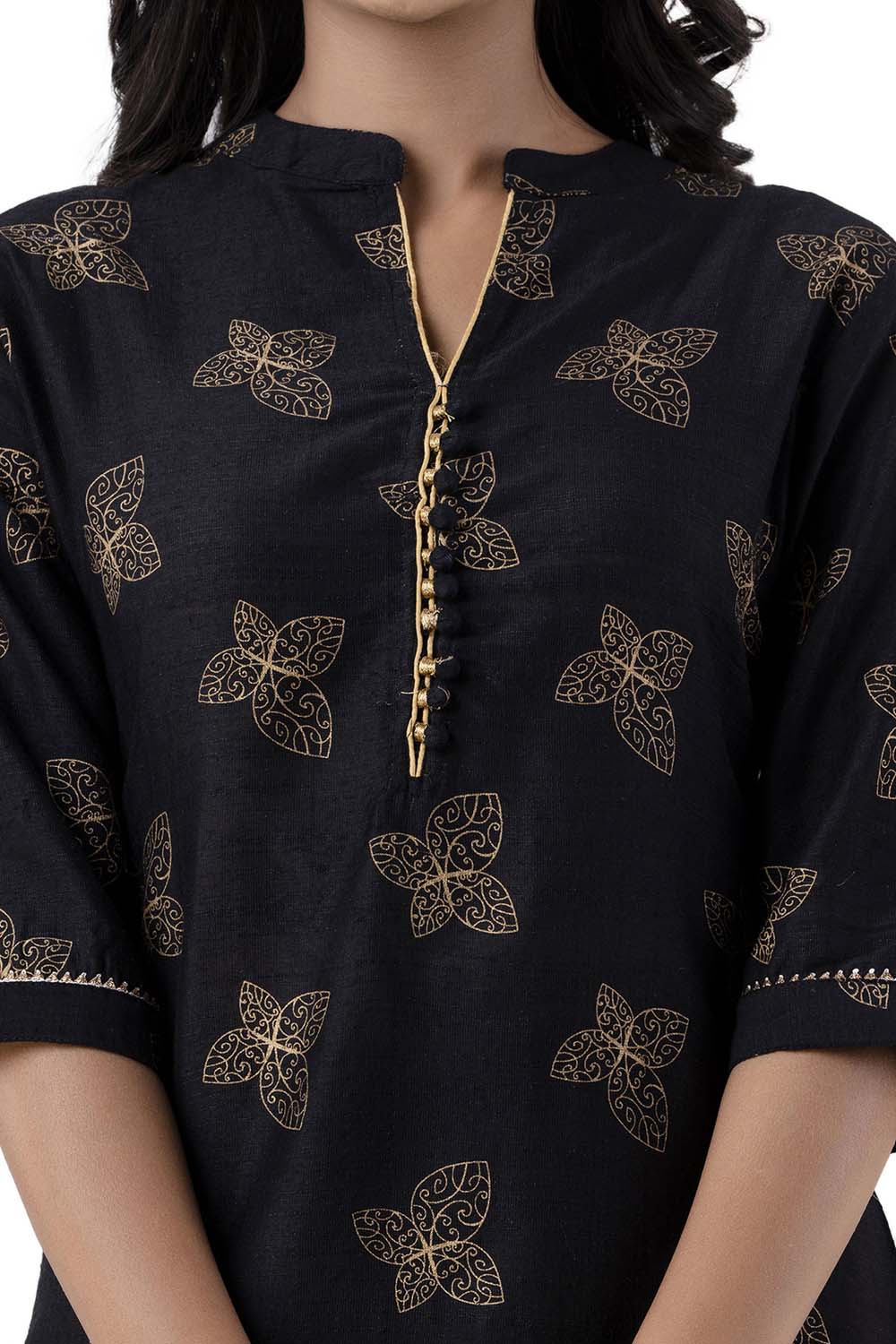 Black Printed Art Silk a Line Kurti
