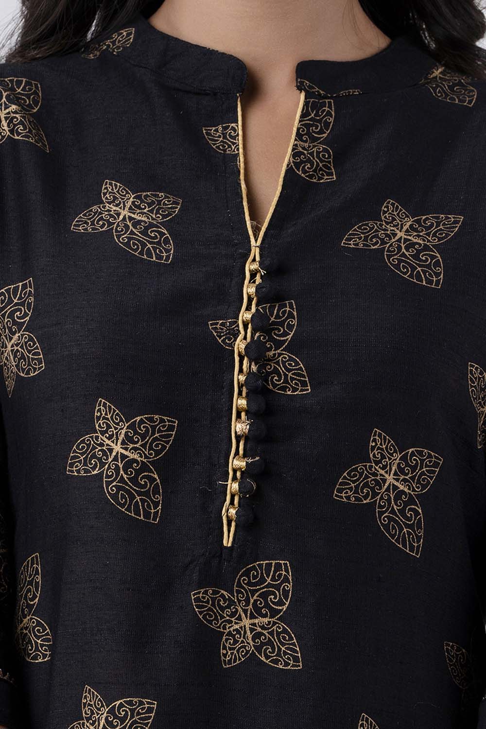 Black Printed Art Silk a Line Kurti