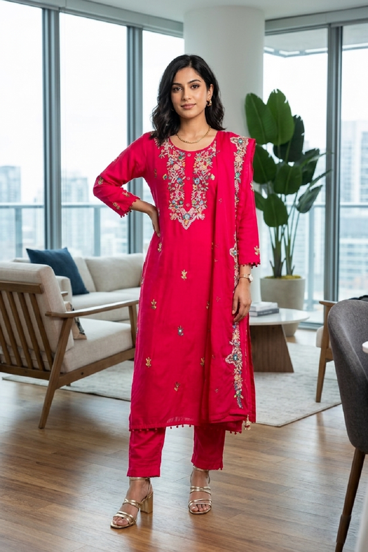 Rani Pink Silk Kurti Pant