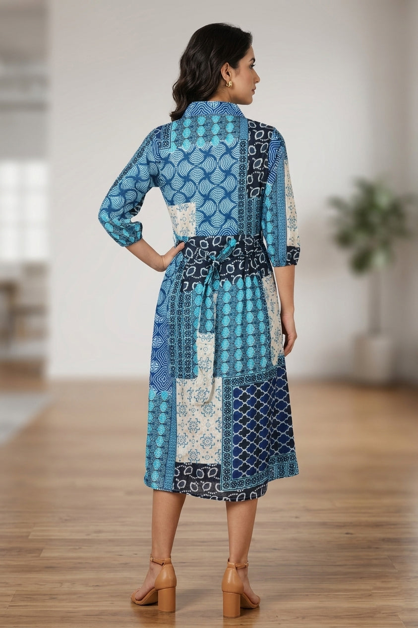 Rama Green Cotton A-line Kurti