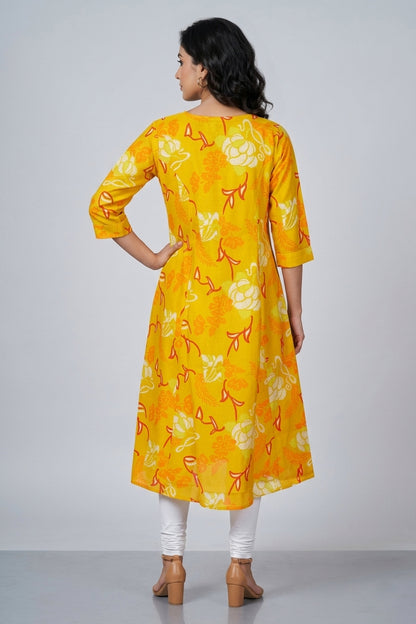 Musterd Pink Printed Rayon A-line Kurti