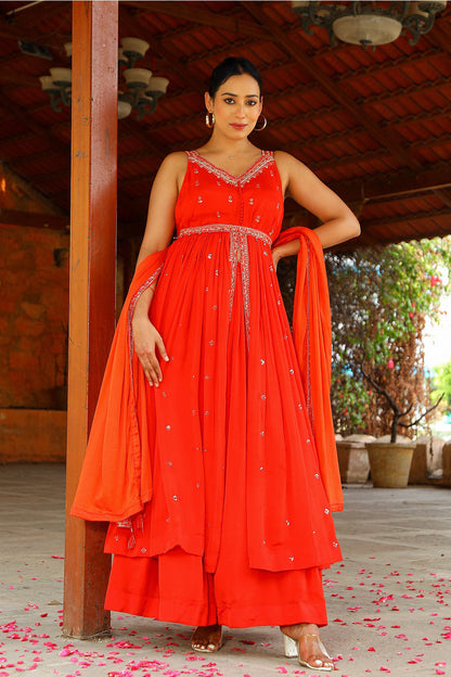 Kaira Red Kurti With Skirt And Dupatta Partyqueen Set