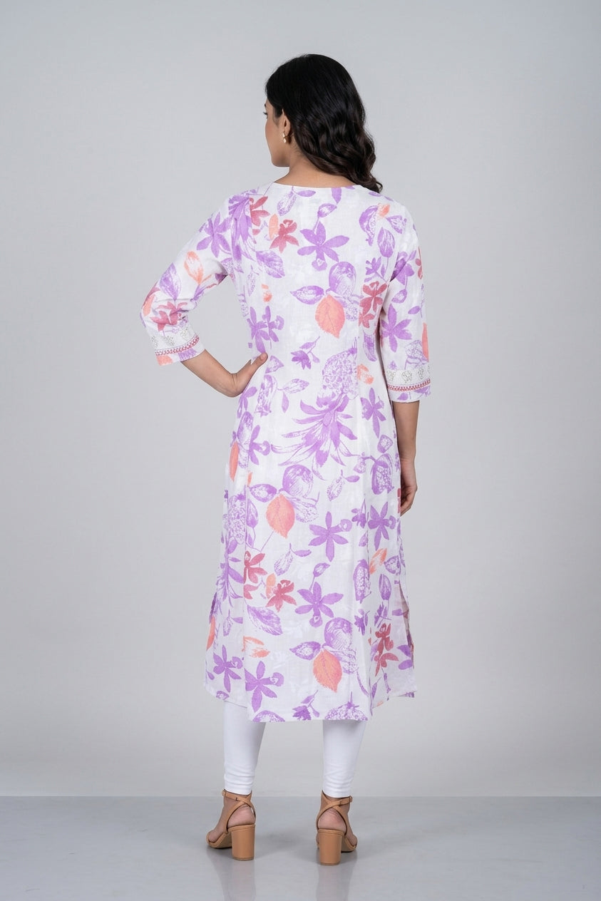Purple Cotton A-line Kurti
