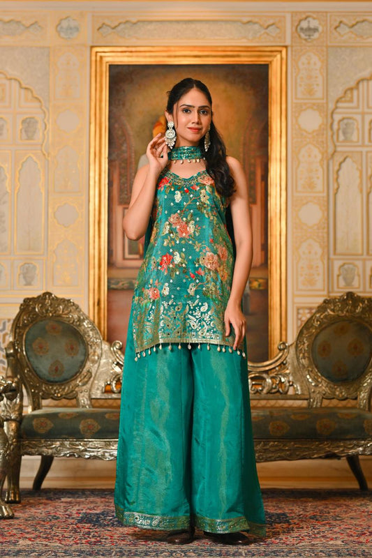Rama Green Shimmer Kurti 3 Pieces Set