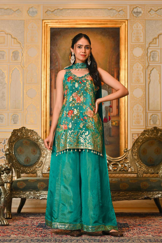 Rama Green Shimmer Kurti 3 Pieces Set