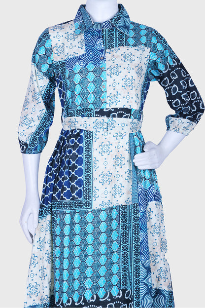 Rama Green Cotton A-line Kurti