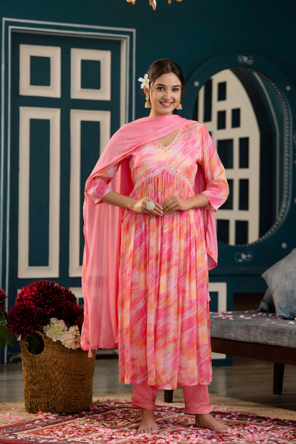 Pink Aliya Cut Kurti Pant Dupatta