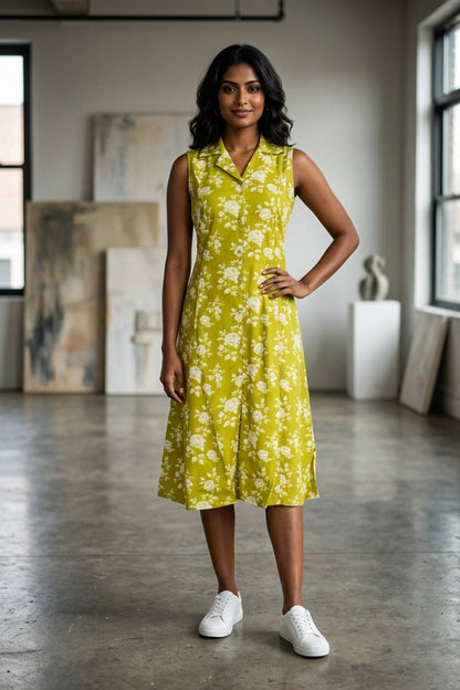 M Green Printed Rayon A-line Kurti
