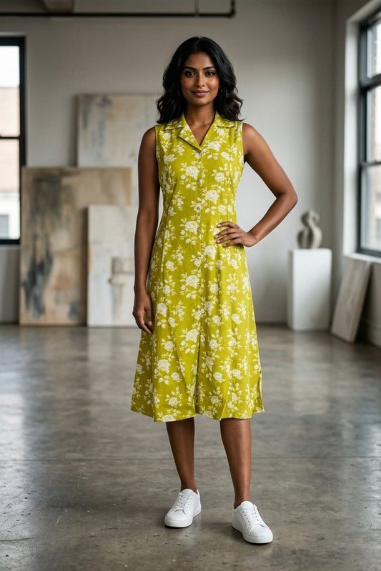 M Green Printed Rayon A-line Kurti