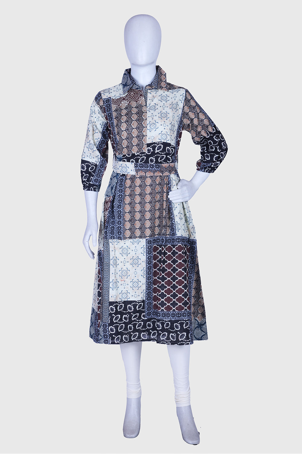 Black Printed Cotton A-line Kurti