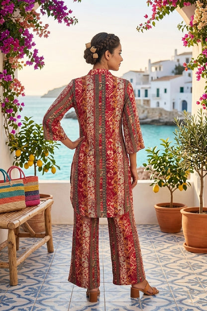 Maroon Rayon Short Kurti 2 Pieces Set
