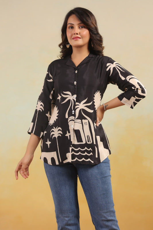 Black Crepe Short Kurti One Pcs