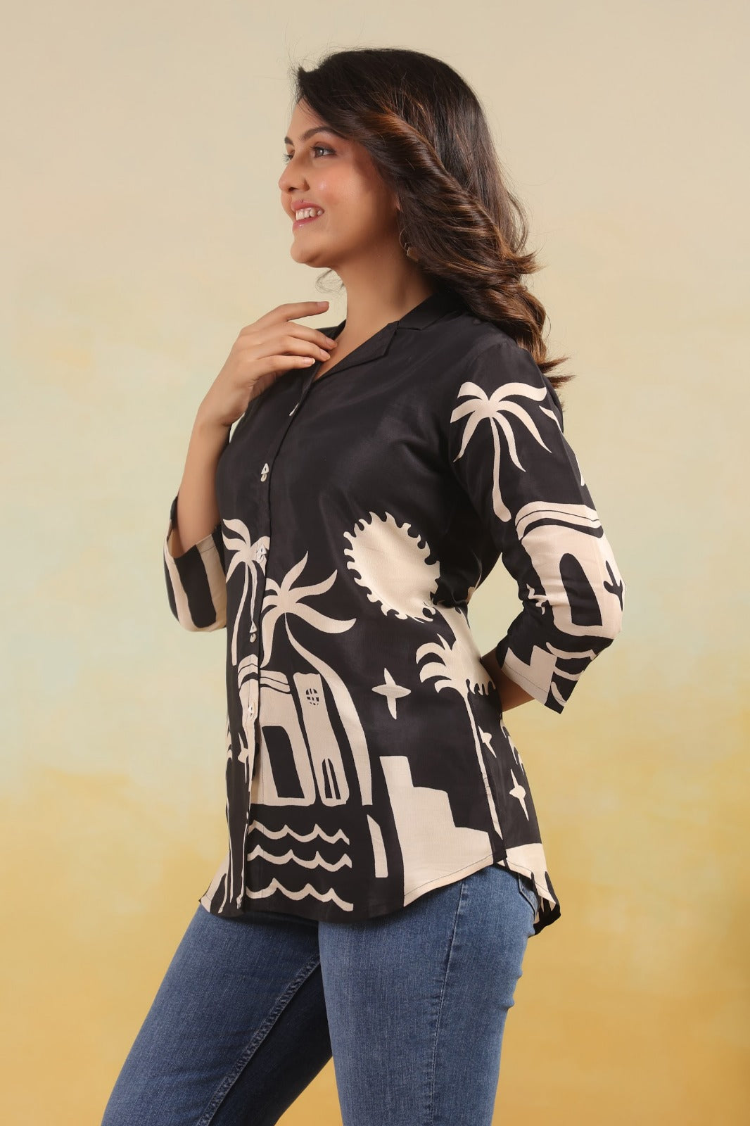 Black Crepe Short Kurti One Pcs
