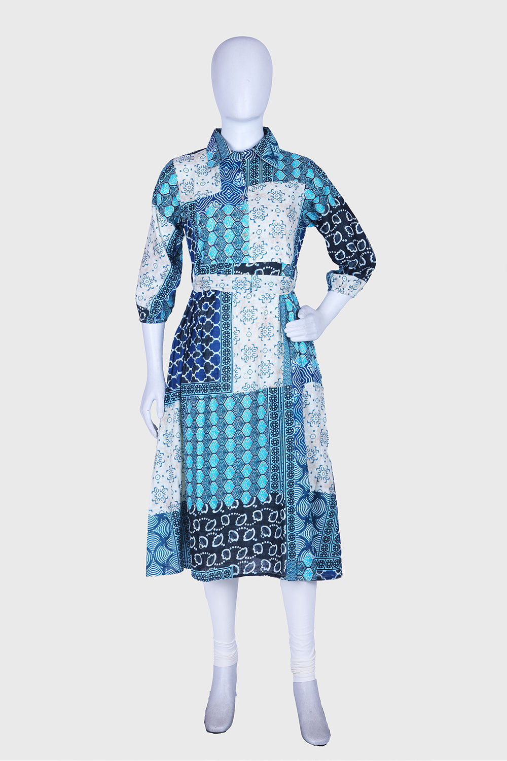 Rama Green Cotton A-line Kurti