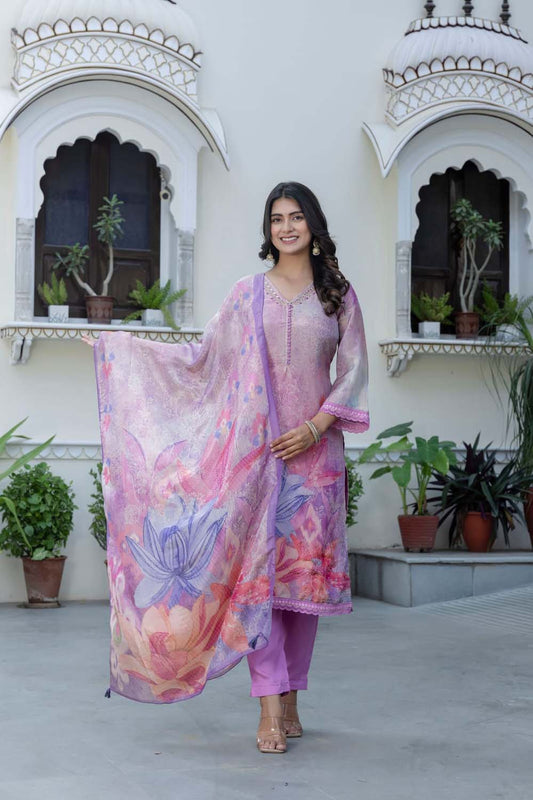 KAIRA LIGHT PINK PARTYQUEEN KURTI PANT DUPATTA SET