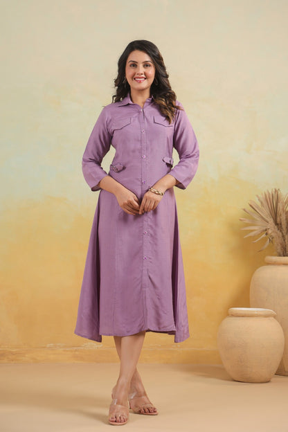 Lavendar Art Silk One Piece Dress One Pcs