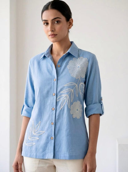 Sky Blue Cotton Short Kurti One Pcs
