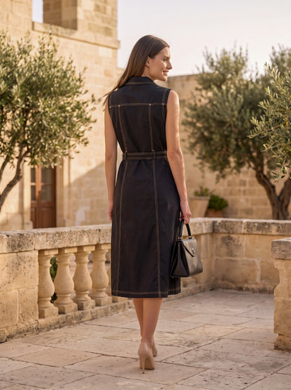 Black Cotton One Piece Dress One Pcs
