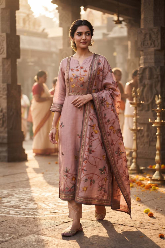 Onion Silk 3 Pcs Set Kurti Pant Dupatta