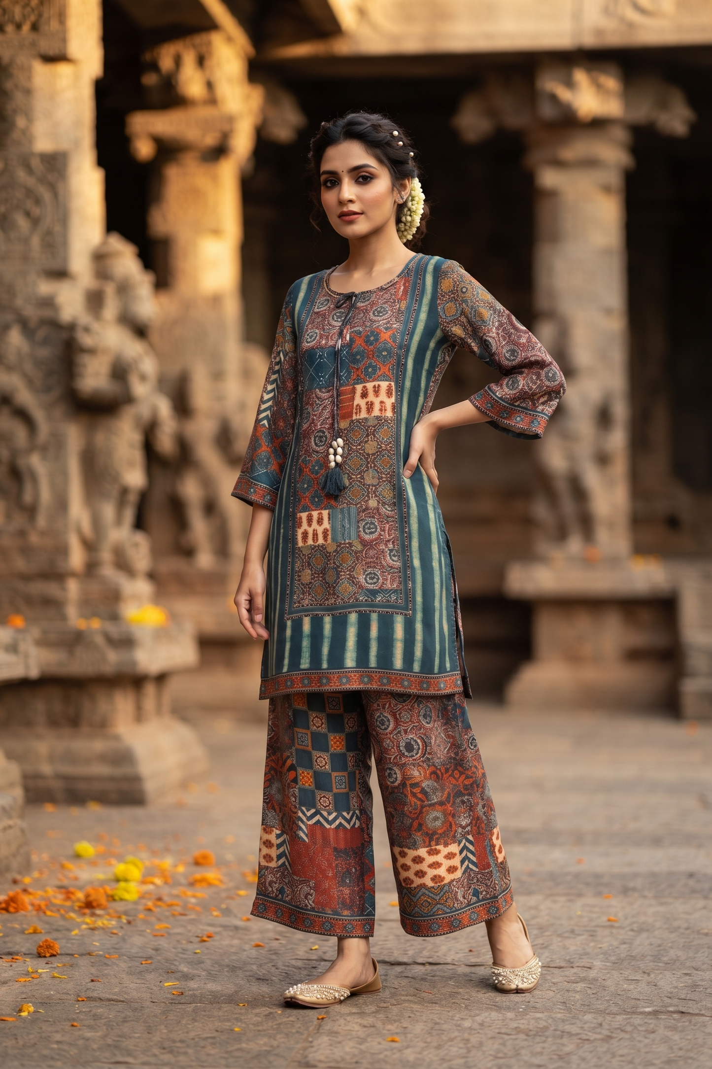 Green Rayon Straight Kurti With Plazo 2 Pcs Set