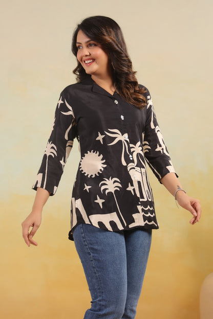 Black Crepe Short Kurti One Pcs