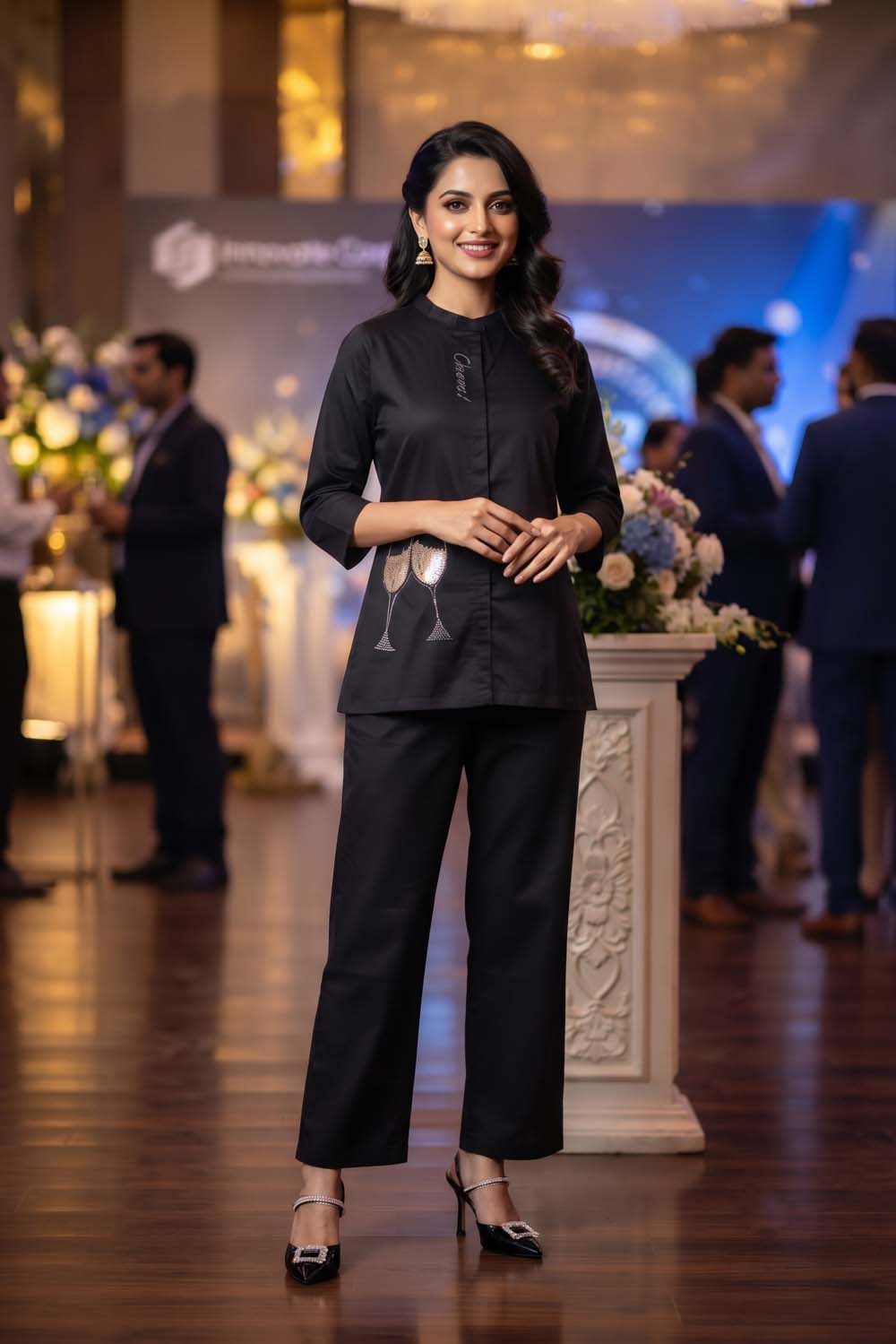 Black Cotton Silk 2 Pc Cord Set Kurti Pant