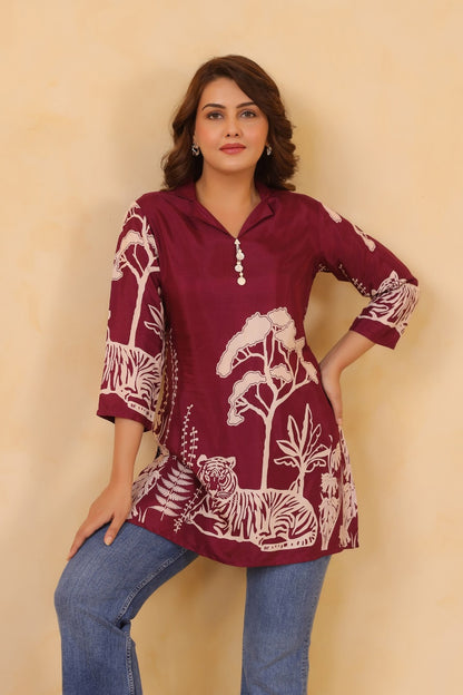 Megenta Silk Short Shirt One Pc
