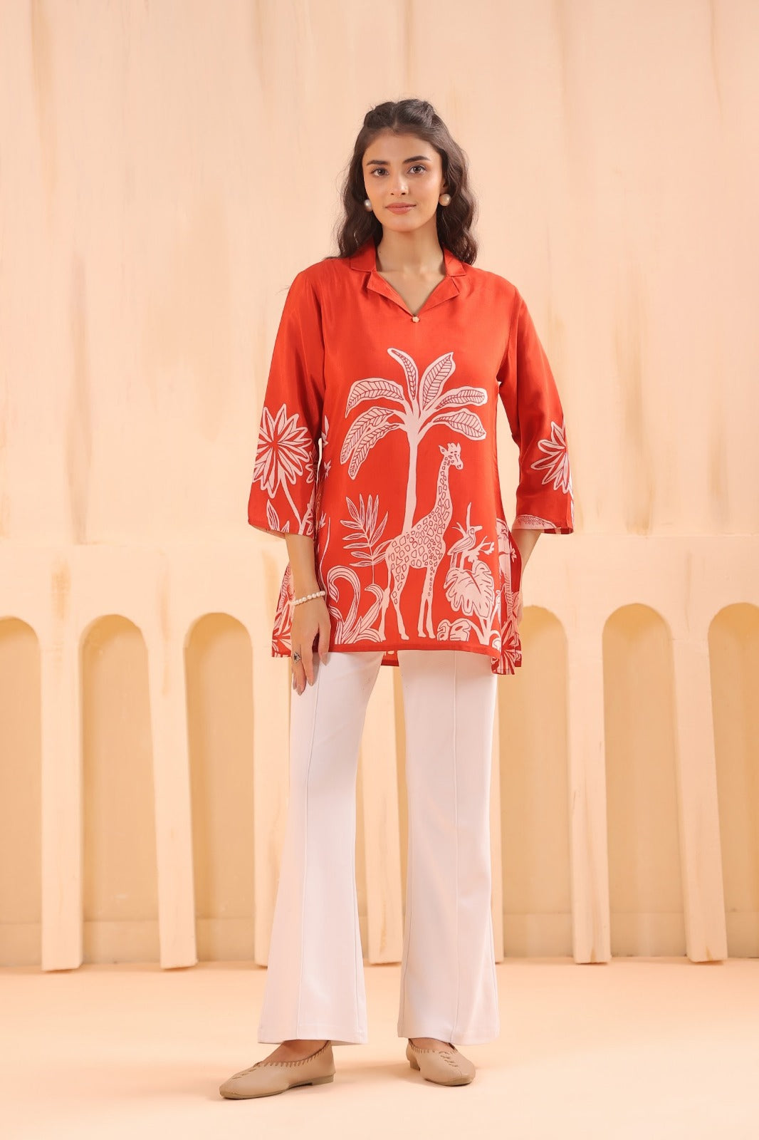 Rust Crepe Short Kurti One Pcs
