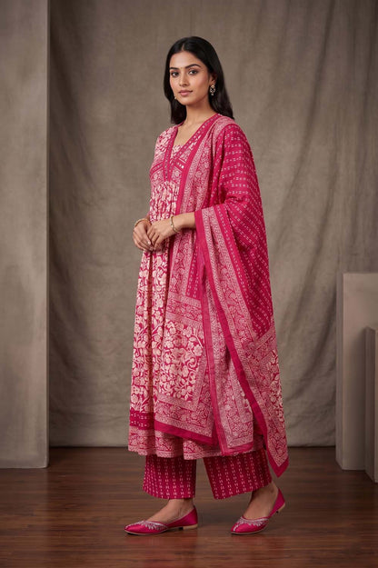 Rani Pink Cotton Kurti Plazo