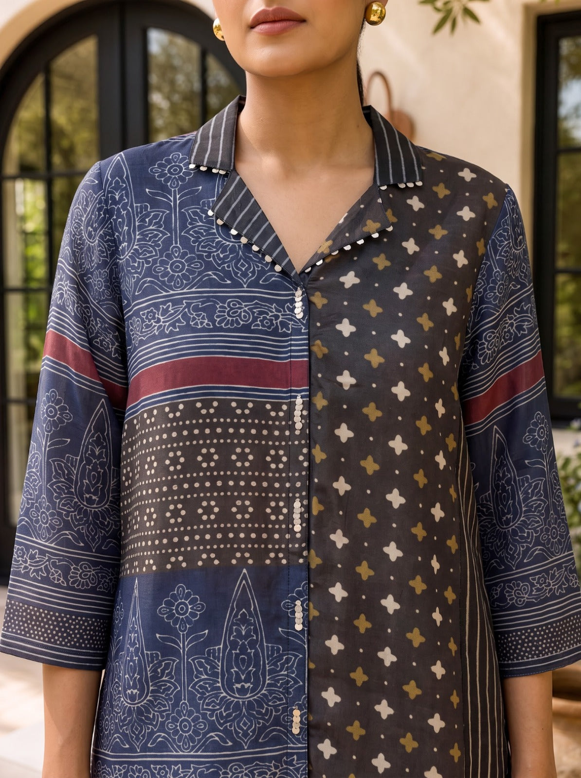 Blue Crepe Short Kurti With Plazo 2 Pcs Set