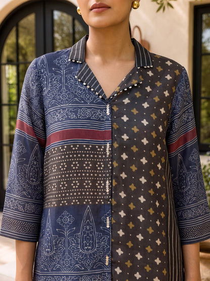 Blue Crepe Short Kurti With Plazo 2 Pcs Set