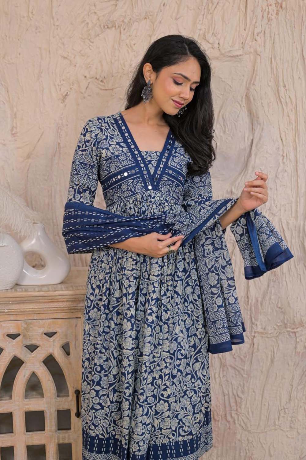 Navy Blue Cotton Kurti Plazo