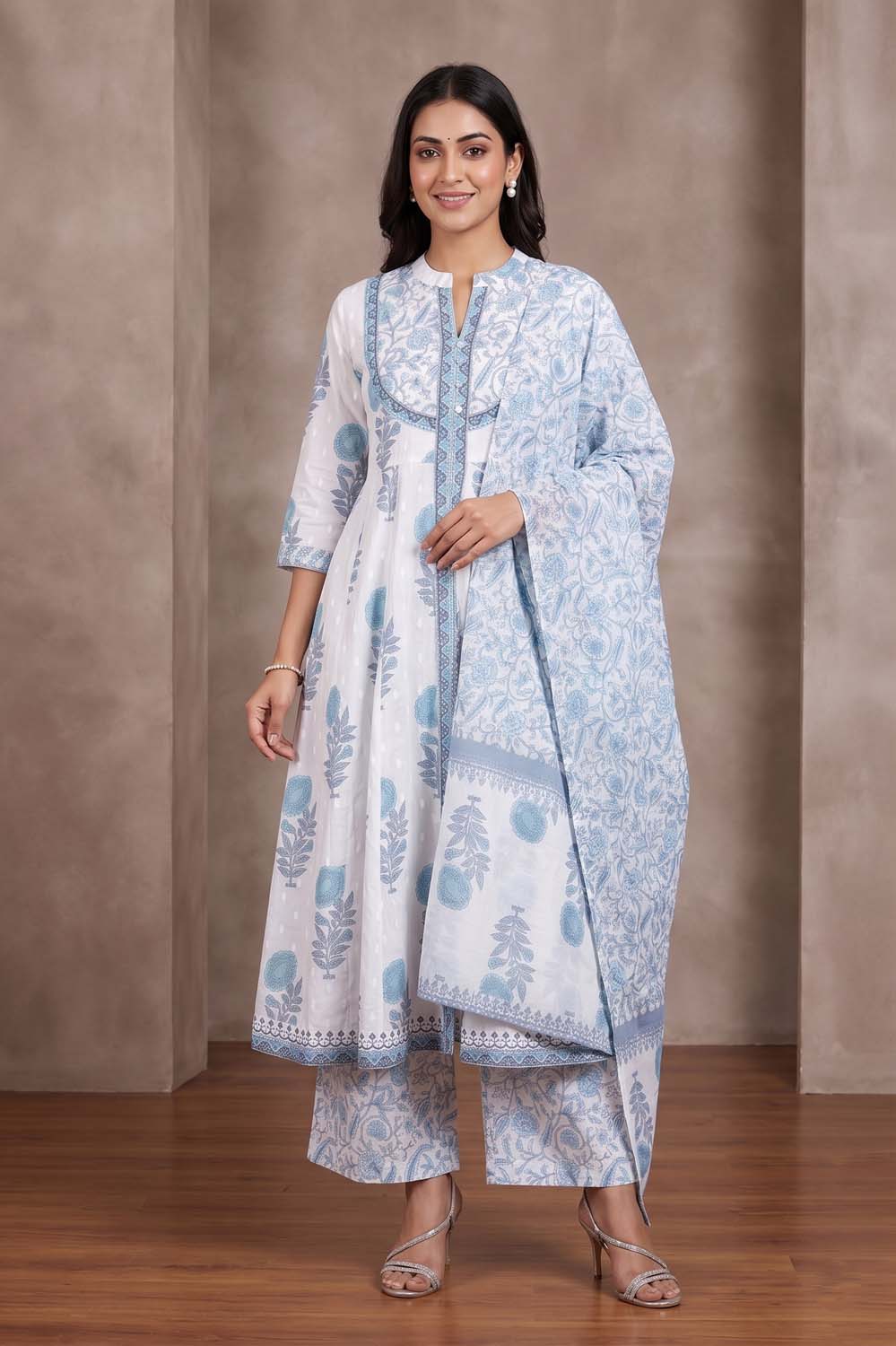 Sky Blue Cotton Kurti Frock Pant
