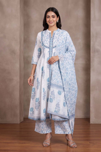 Sky Blue Cotton Kurti Frock Pant