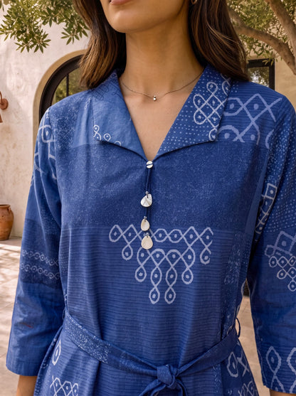Blue Cotton One Piece Dress One Pcs