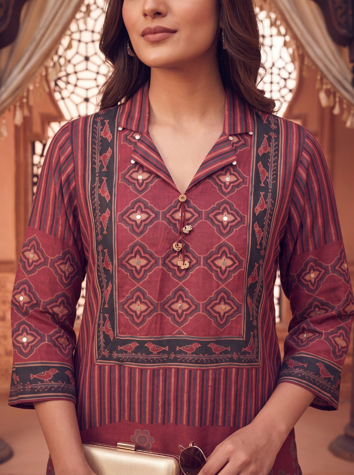 Maroon Crepe Short Kurti With Plazo 2 Pcs Set