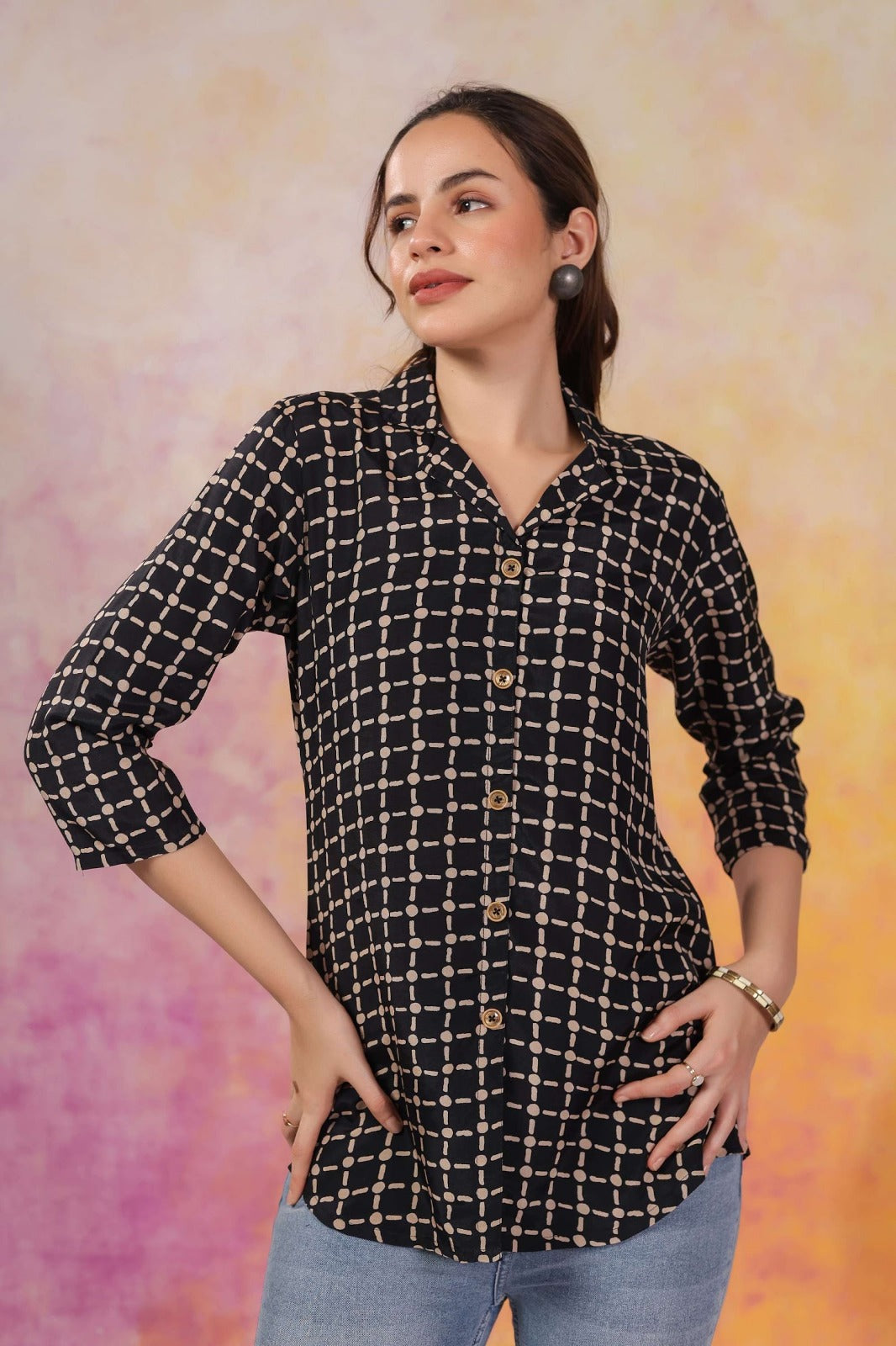 Black Crepe Short Kurti One Pcs