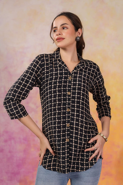 Black Crepe Short Kurti One Pcs
