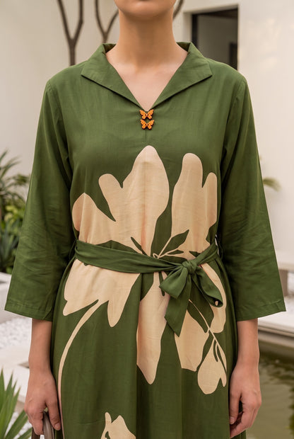Green Muslin One Piece Dress One Pcs