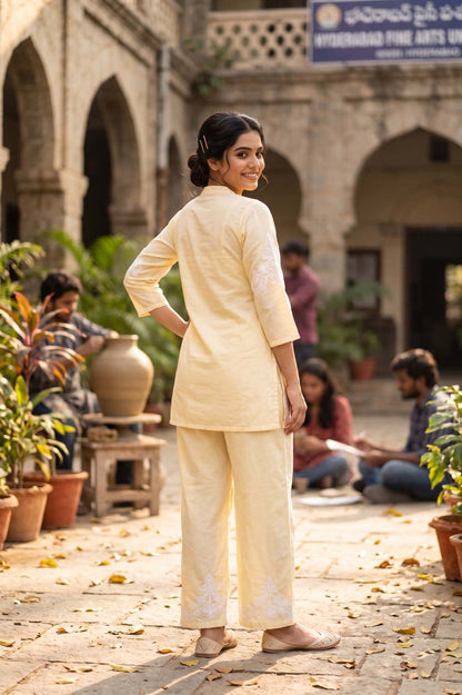 Lemon Short Kurti With Straight Plazo 2pcs Set