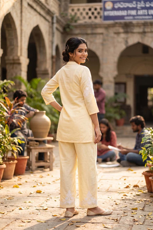 Lemon Short Kurti With Straight Plazo 2pcs Set