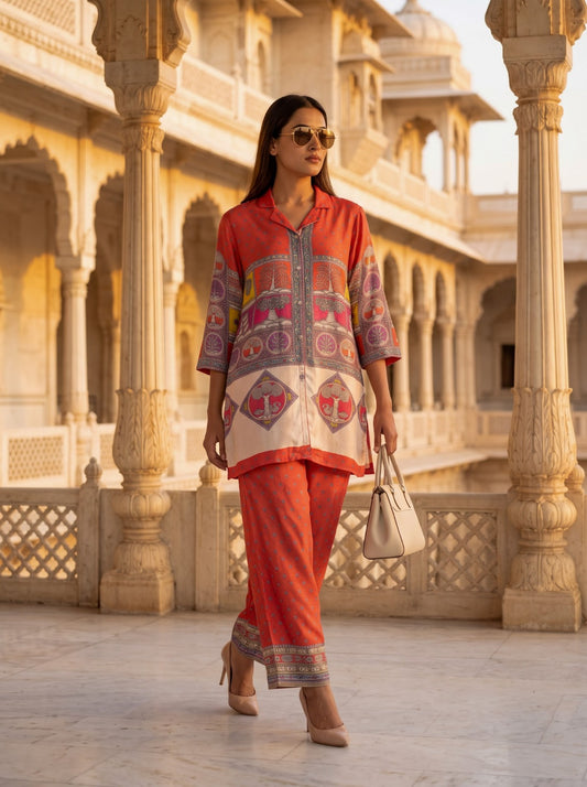 Rust Crepe Short Kurti With Plazo 2 Pcs Set